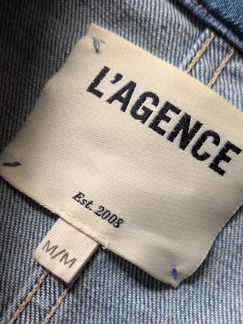 L'AGENCE I Blue Denim Open Front Anchor Button Cropped Wayne Blazer Jacket, M - Picture 5 of 13
